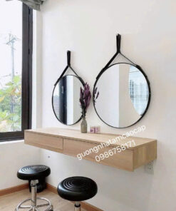 Alternative view of Gương LED tròn D600 -  Bàn phấn có viền da treo