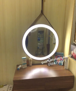 Gương LED tròn D600 -  Bàn phấn có viền da treo