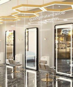 Gương LED Salon Tóc - Khung viền hợp kim nhôm xước cao cấp VT