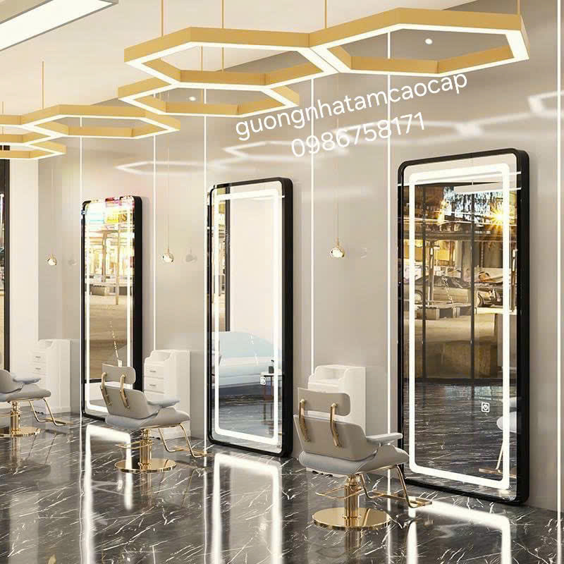 Gương LED Salon Tóc - Khung viền hợp kim nhôm xước cao cấp VT