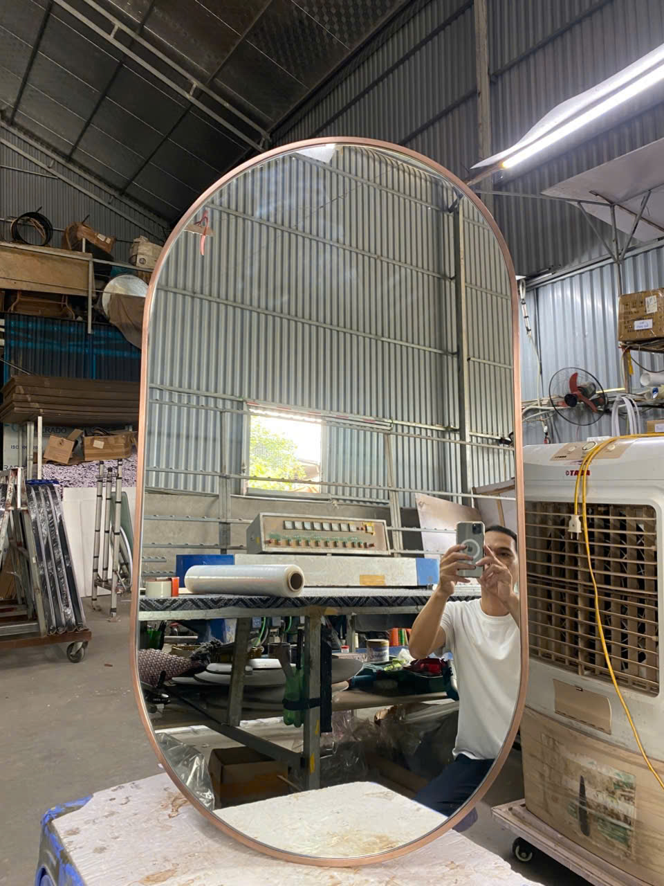 Gương oval khung mạ vàng hồng