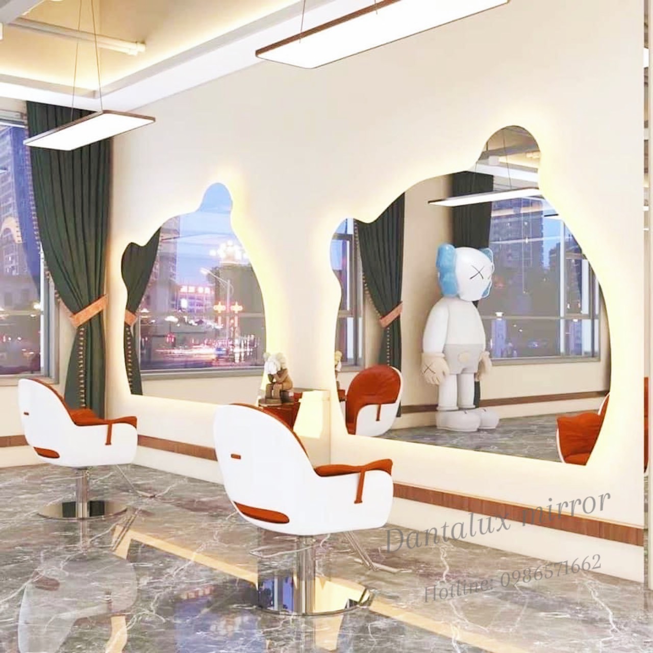 Gương đèn led khung viền hợp kim nhôm salon tóc D79